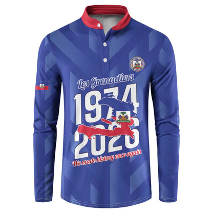 Personalized Haiti Football Button Sweatshirt Les Grenadiers Made History Once Again Blue Color