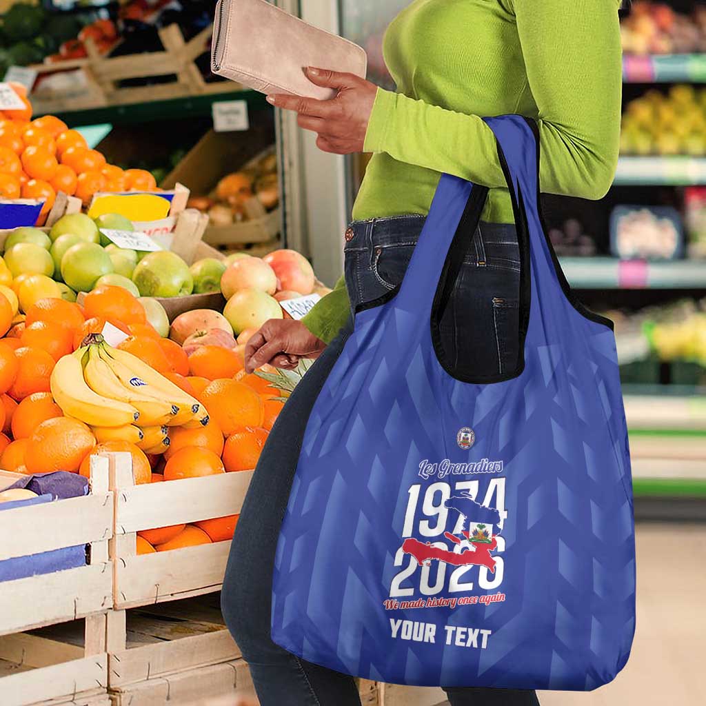 Personalized Afro Haiti Football Grocery Bag Les Grenadiers Made History Once Again Blue Color - African Pride