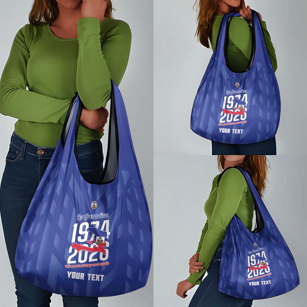 Personalized Afro Haiti Football Grocery Bag Les Grenadiers Made History Once Again Blue Color - African Pride