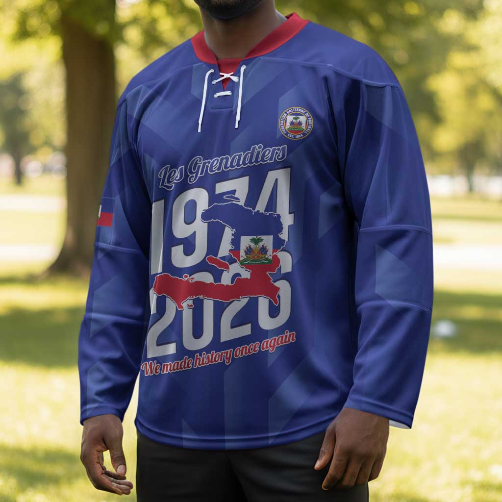 Personalized Haiti Football Hockey Jersey Les Grenadiers Made History Once Again Blue Color