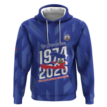 Personalized Afro Haiti Football Hoodie Les Grenadiers Made History Once Again Blue Color - African Pride