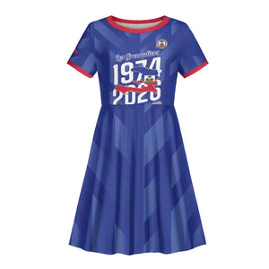 Personalized Afro Haiti Football Kid Short Sleeve Dress Les Grenadiers Made History Once Again Blue Color LT14