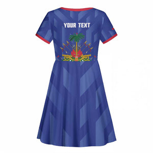 Personalized Afro Haiti Football Kid Short Sleeve Dress Les Grenadiers Made History Once Again Blue Color LT14