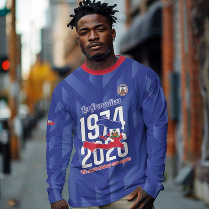 Personalized Afro Haiti Football Long Sleeve Shirt Les Grenadiers Made History Once Again Blue Color - African Pride