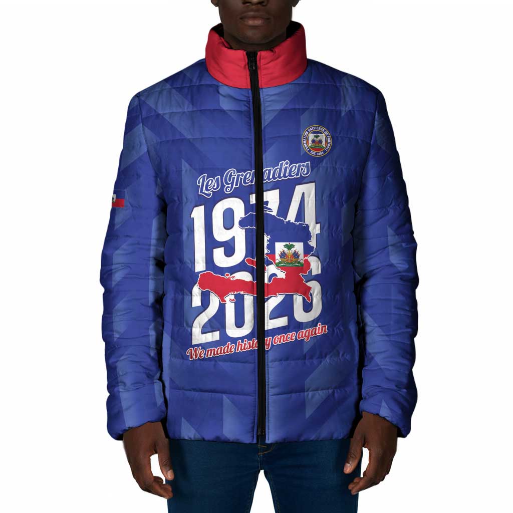 Personalized Haiti Football Padded Jacket Les Grenadiers Made History Once Again Blue Color