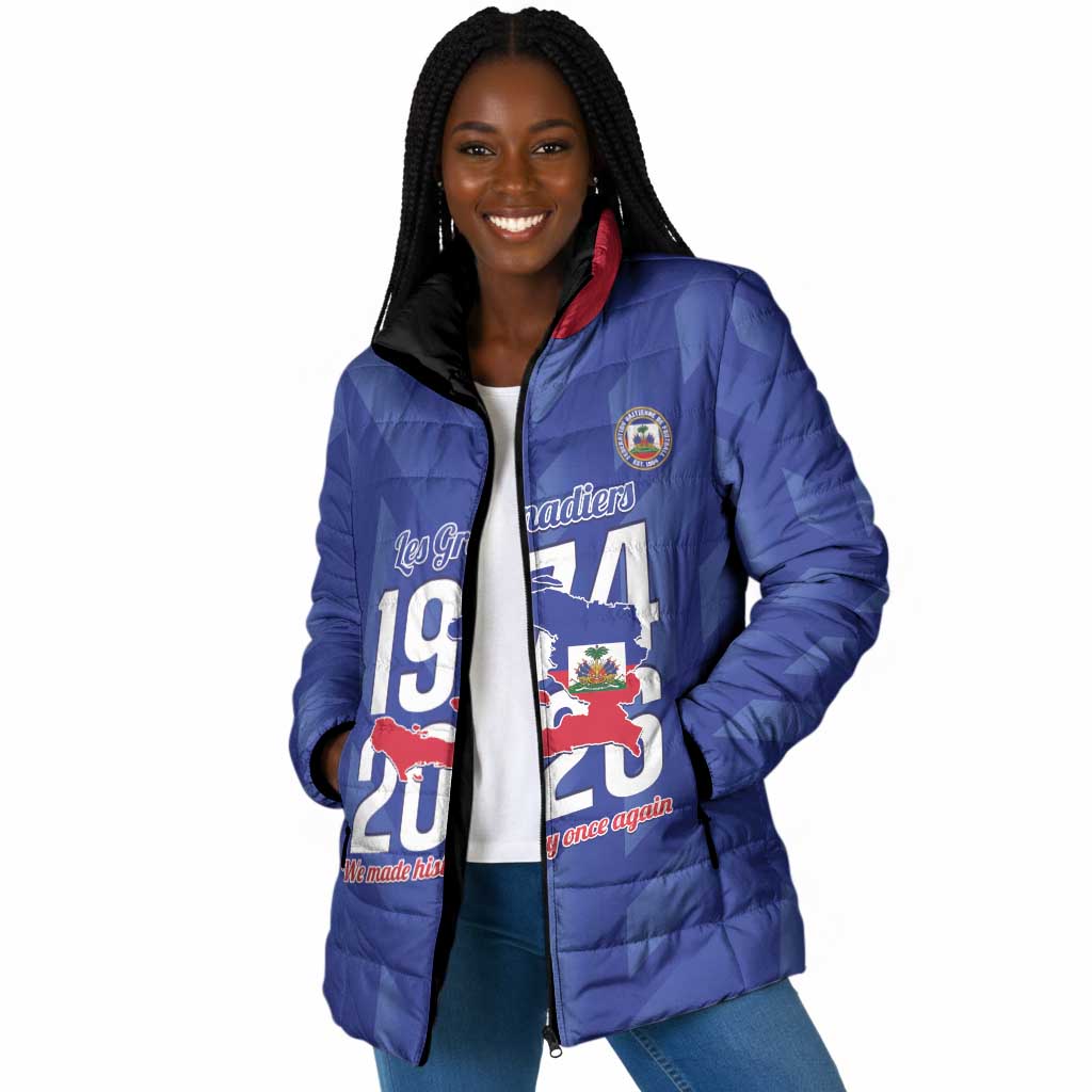 Personalized Haiti Football Padded Jacket Les Grenadiers Made History Once Again Blue Color