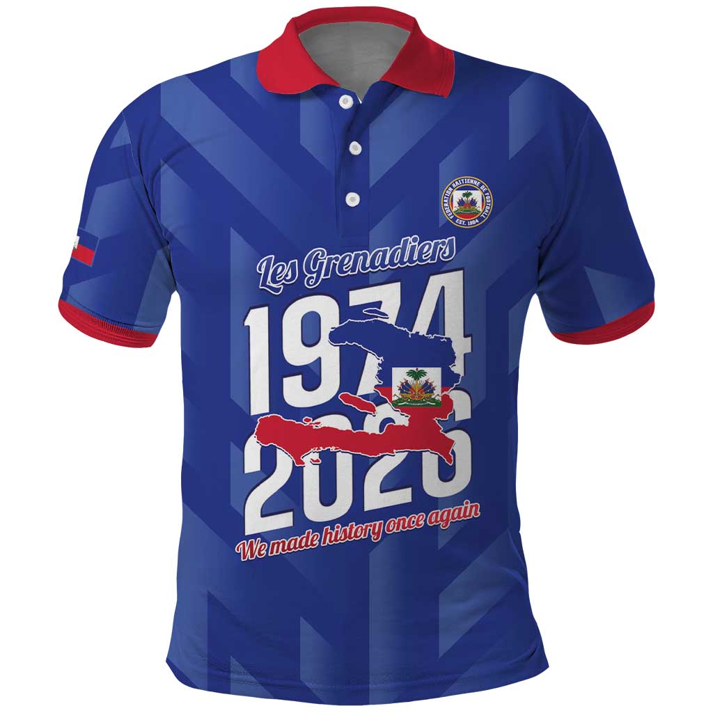 Personalized Afro Haiti Football Polo Shirt Les Grenadiers Made History Once Again Blue Color LT14