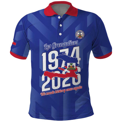 Personalized Afro Haiti Football Polo Shirt Les Grenadiers Made History Once Again Blue Color LT14