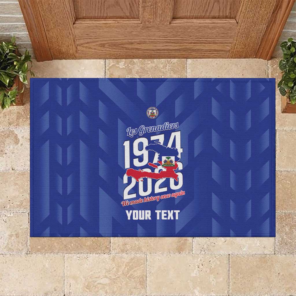 Personalized Afro Haiti Football Rubber Doormat Les Grenadiers Made History Once Again Blue Color - African Pride