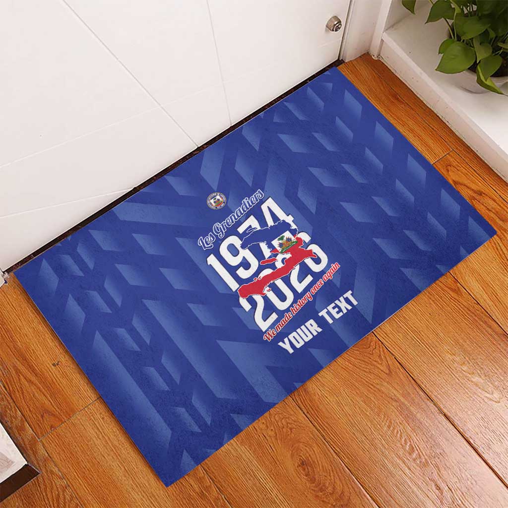 Personalized Afro Haiti Football Rubber Doormat Les Grenadiers Made History Once Again Blue Color - African Pride