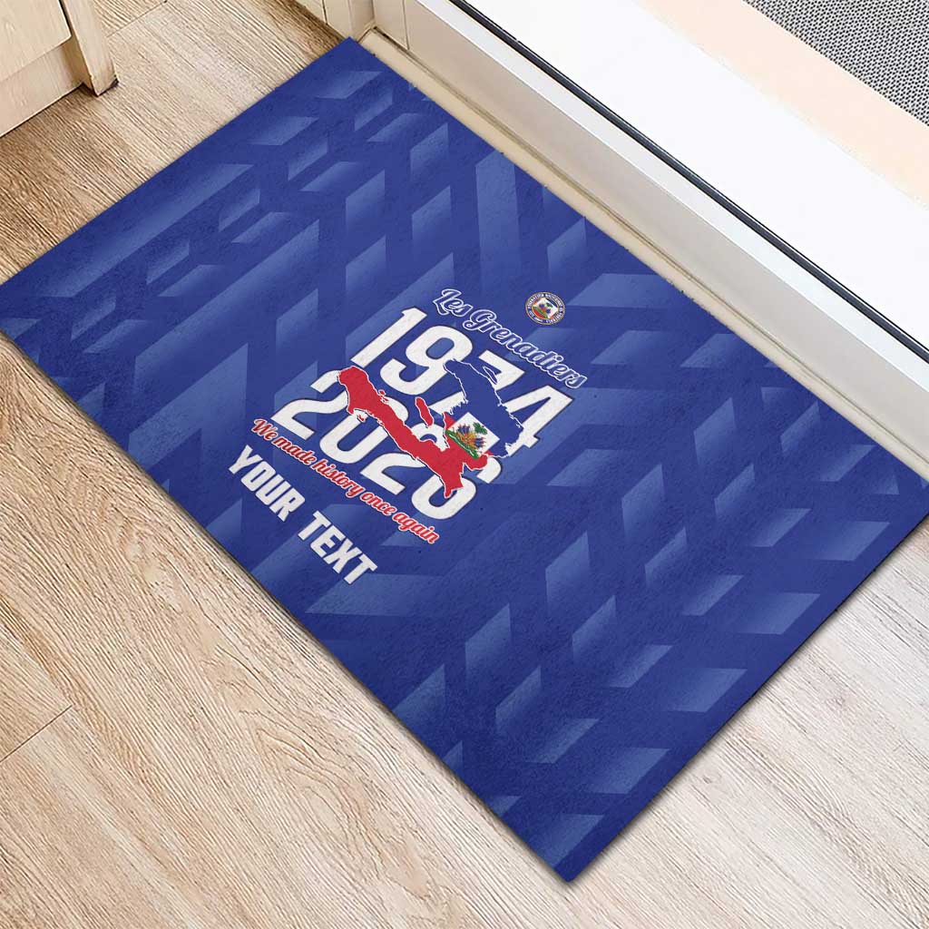Personalized Afro Haiti Football Rubber Doormat Les Grenadiers Made History Once Again Blue Color - African Pride
