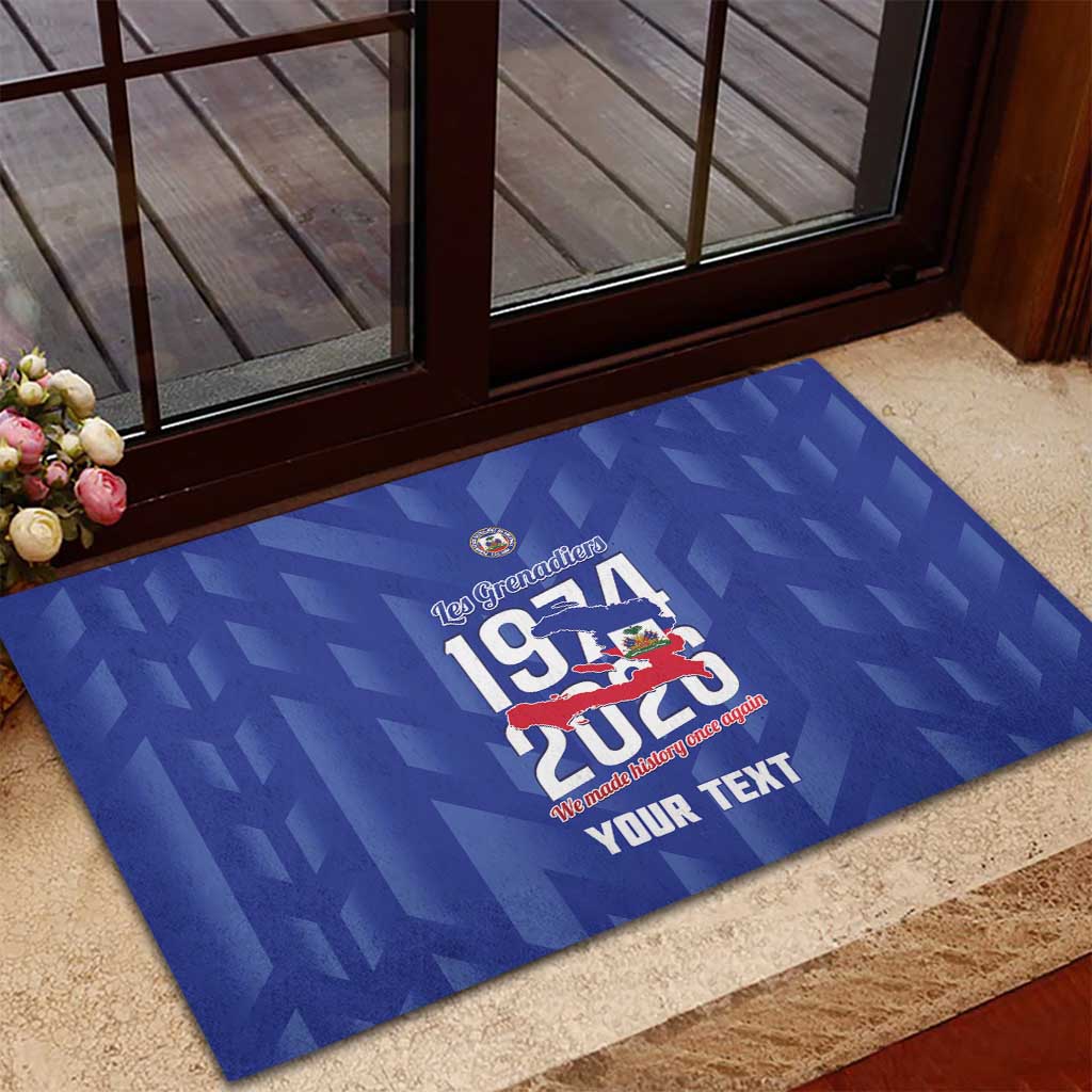 Personalized Afro Haiti Football Rubber Doormat Les Grenadiers Made History Once Again Blue Color - African Pride