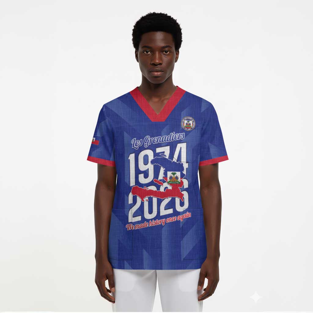 Personalized Afro Haiti Football Scrub Top Les Grenadiers Made History Once Again Blue Color - African Pride