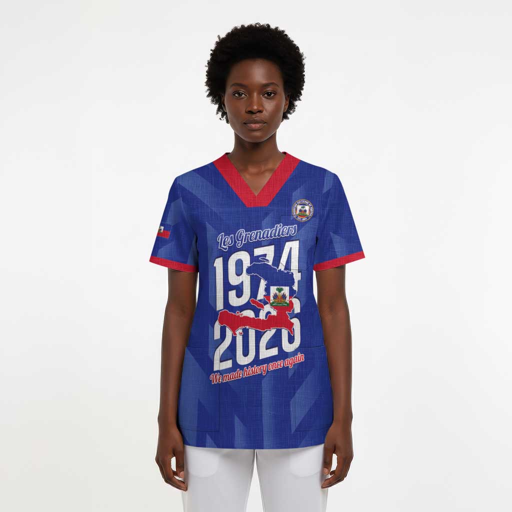 Personalized Afro Haiti Football Scrub Top Les Grenadiers Made History Once Again Blue Color - African Pride