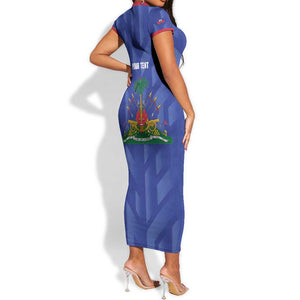 Personalized Afro Haiti Football Short Sleeve Bodycon Dress Les Grenadiers Made History Once Again Blue Color LT14