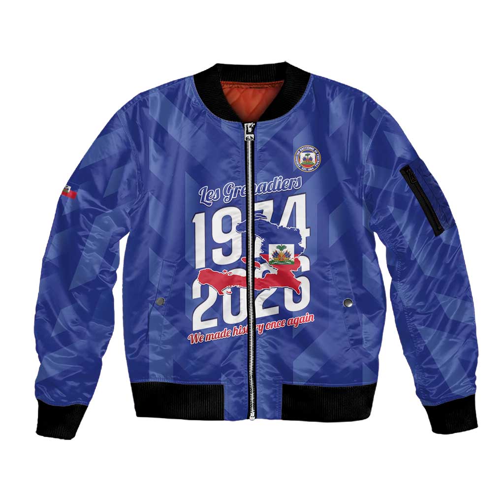 Personalized Afro Haiti Football Sleeve Zip Bomber Jacket Les Grenadiers Made History Once Again Blue Color - African Pride