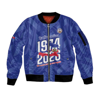 Personalized Afro Haiti Football Sleeve Zip Bomber Jacket Les Grenadiers Made History Once Again Blue Color - African Pride