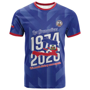 Personalized Afro Haiti Football T shirt Les Grenadiers Made History Once Again Blue Color LT14