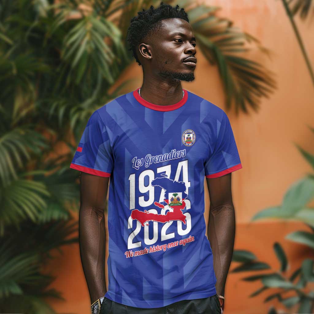 Personalized Afro Haiti Football T shirt Les Grenadiers Made History Once Again Blue Color LT14