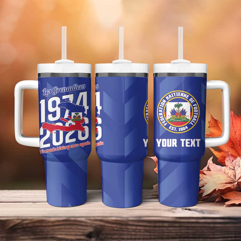 Personalized Afro Haiti Football Tumbler With Handle Les Grenadiers Made History Once Again Blue Color - African Pride