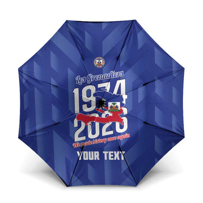 Personalized Haiti Football Umbrella Les Grenadiers Made History Once Again Blue Color