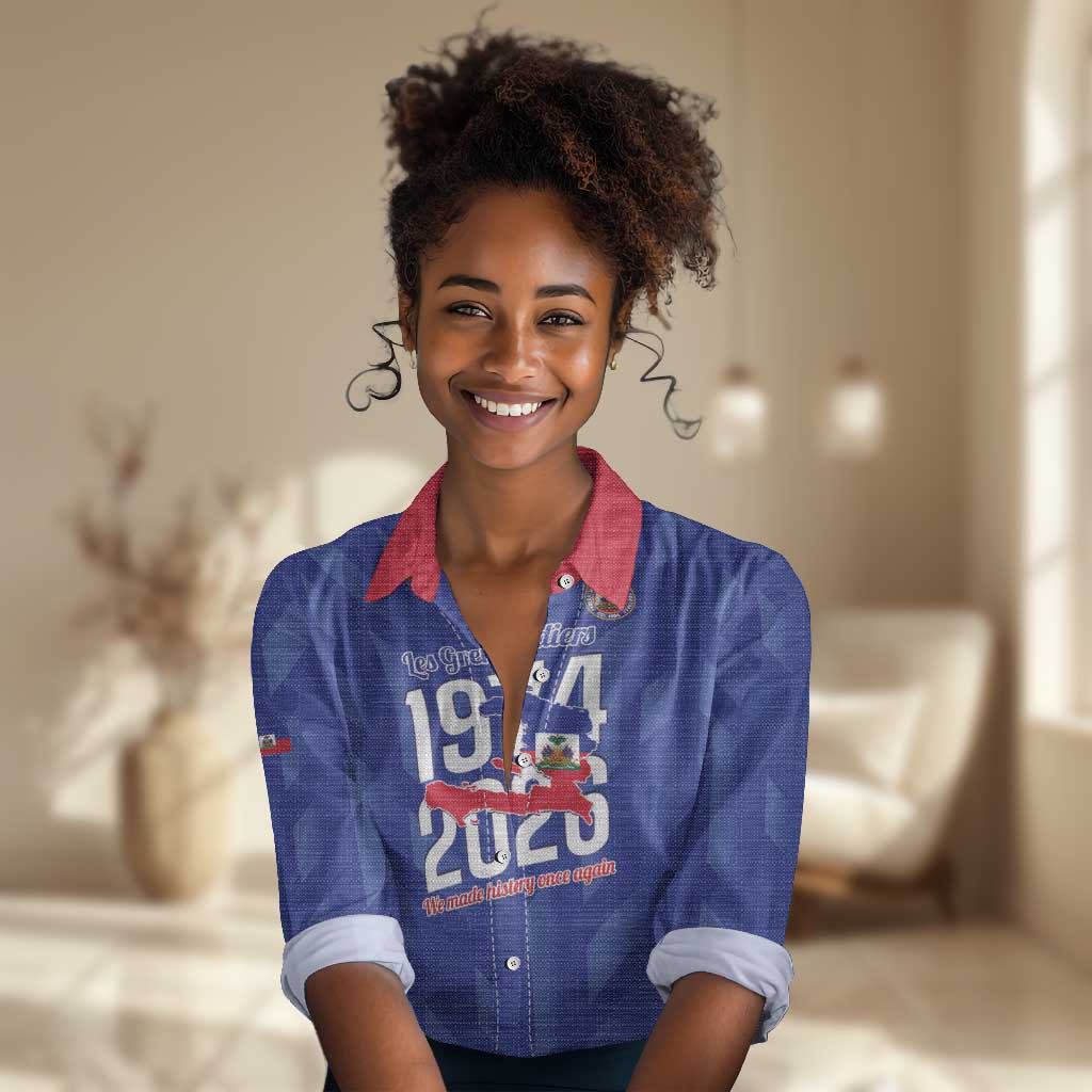 Personalized Afro Haiti Football Women Casual Shirt Les Grenadiers Made History Once Again Blue Color - African Pride