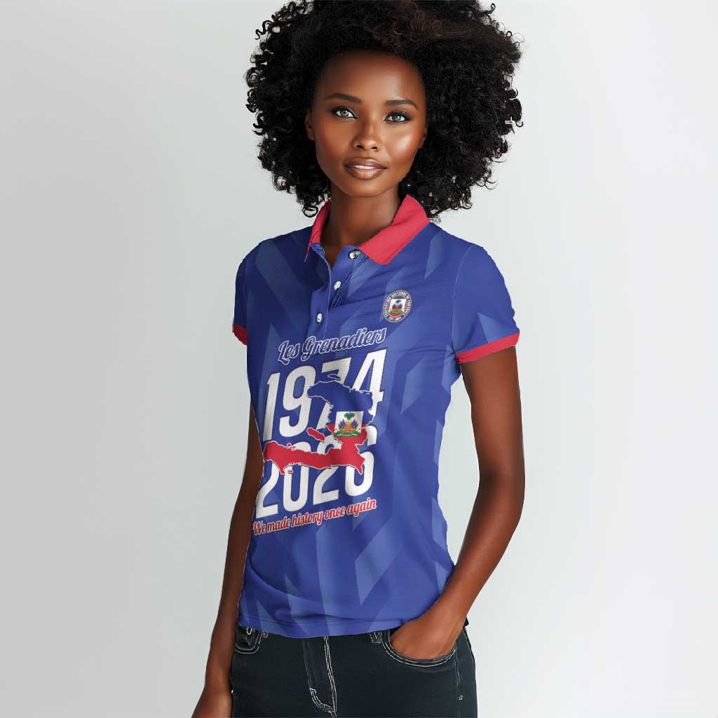 Personalized Afro Haiti Football Women Polo Shirt Les Grenadiers Made History Once Again Blue Color LT14