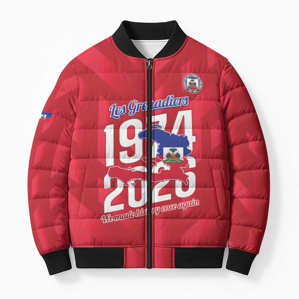 Personalized Haiti Football Bomber Puffer Jacket Les Grenadiers Made History Once Again Red Color