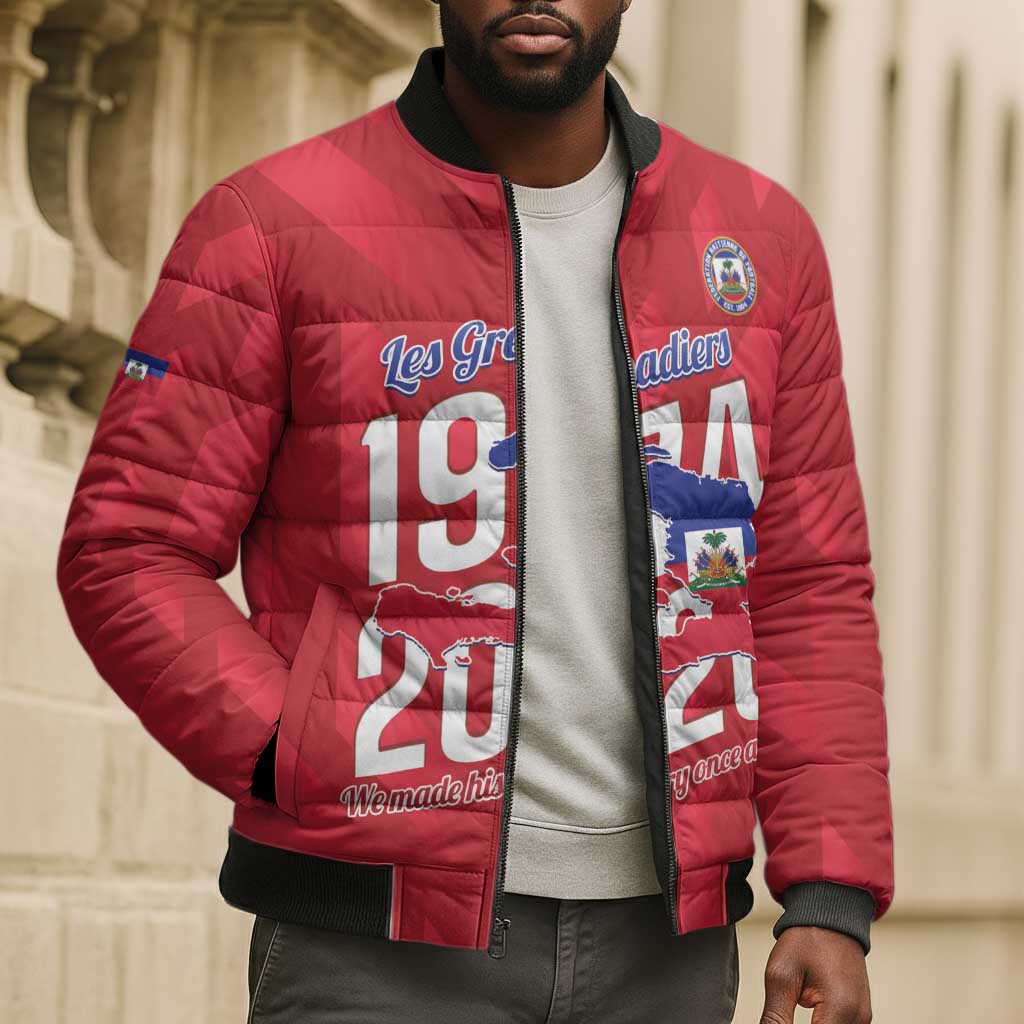 Personalized Haiti Football Bomber Puffer Jacket Les Grenadiers Made History Once Again Red Color