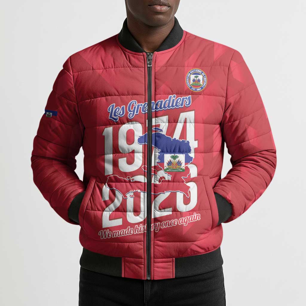 Personalized Haiti Football Bomber Puffer Jacket Les Grenadiers Made History Once Again Red Color