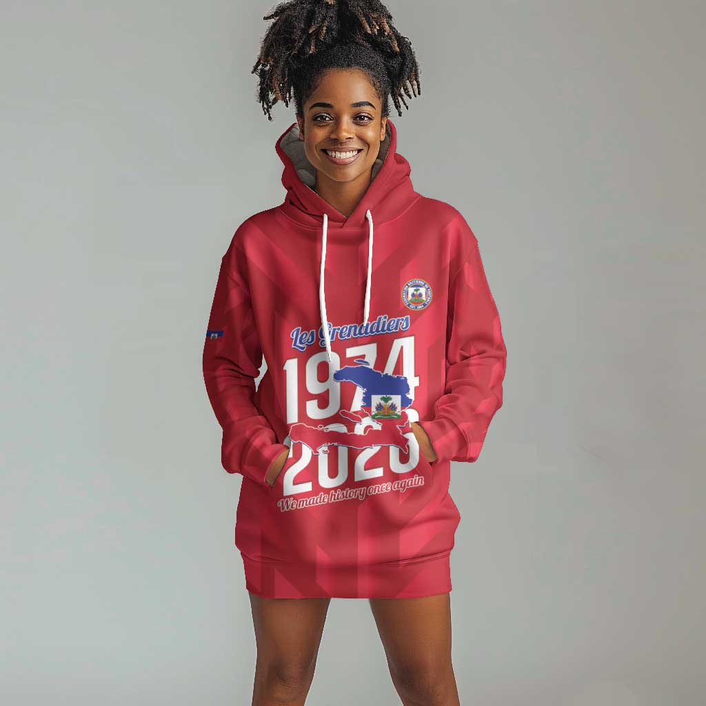 Personalized Afro Haiti Football Hoodie Dress Les Grenadiers Made History Once Again Red Color - African Pride
