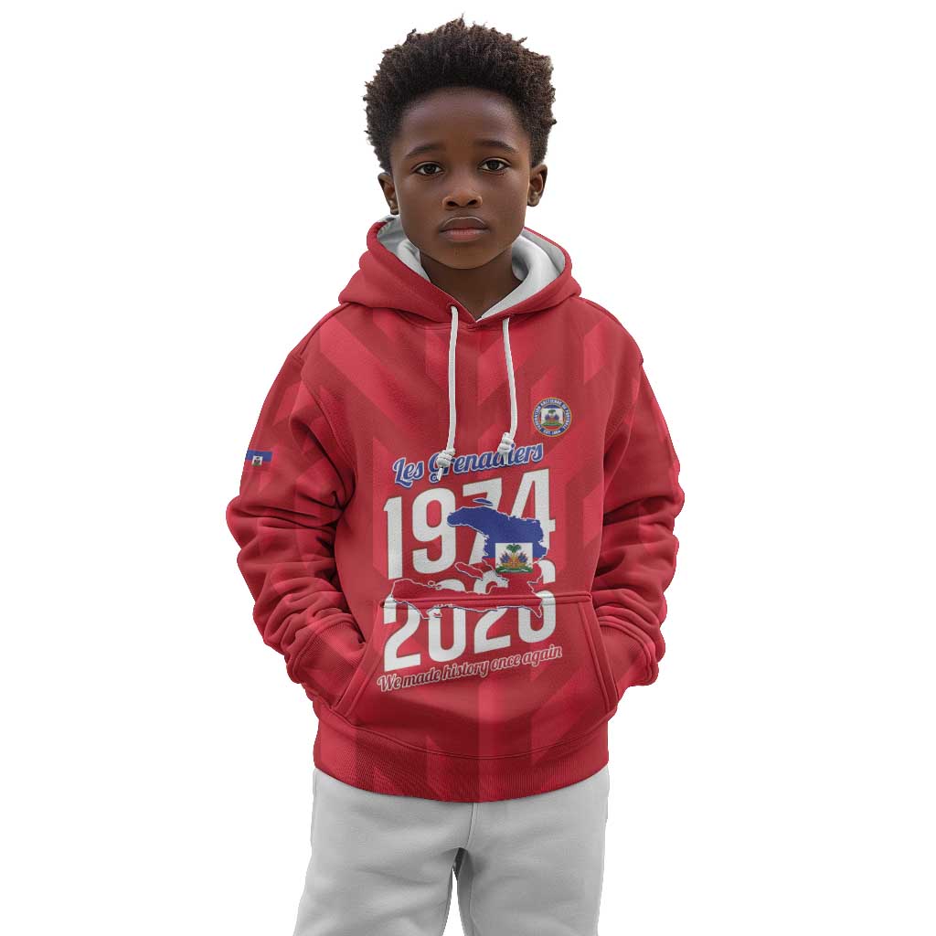 Personalized Afro Haiti Football Kid Hoodie Les Grenadiers Made History Once Again Red Color - African Pride