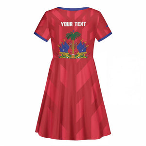 Personalized Afro Haiti Football Kid Short Sleeve Dress Les Grenadiers Made History Once Again Red Color LT14