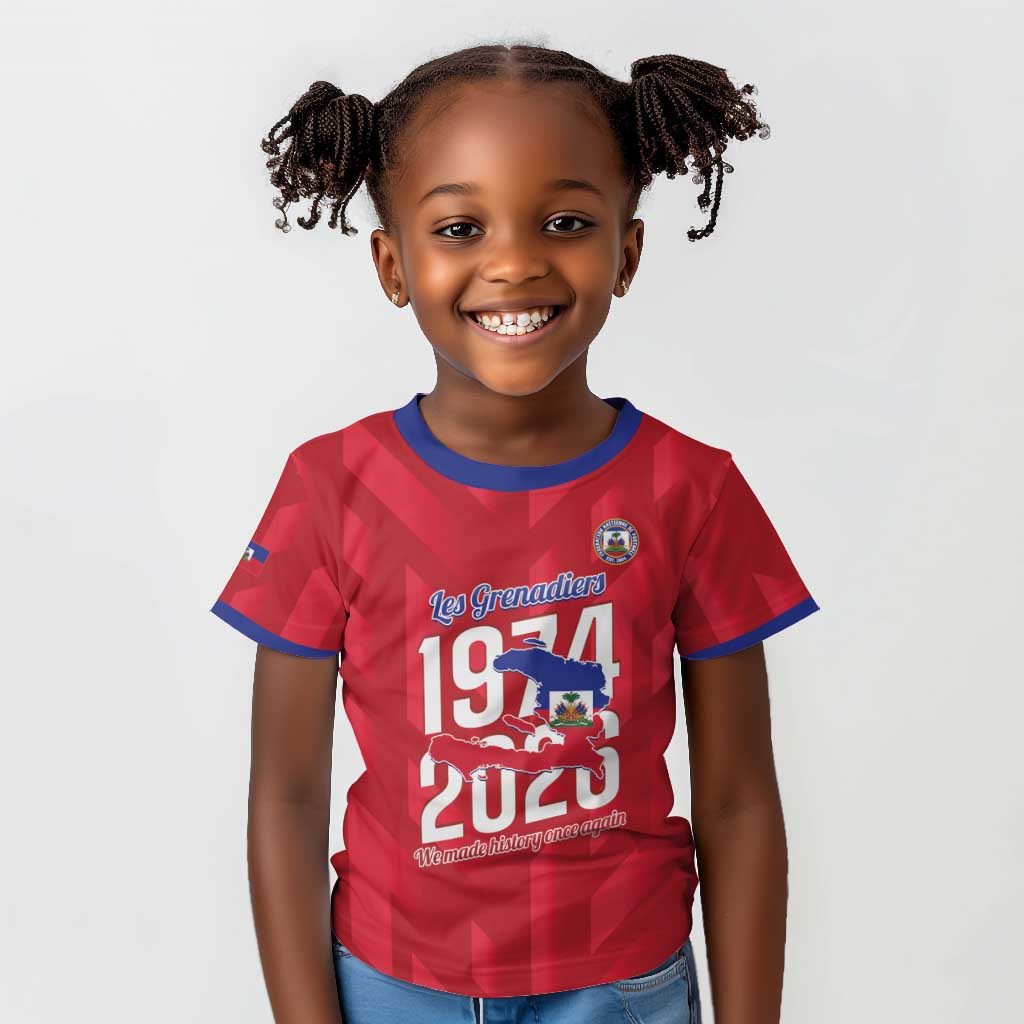 Personalized Afro Haiti Football Kid T shirt Les Grenadiers Made History Once Again Red Color LT14