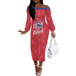 Personalized Afro Haiti Football Off The Shoulder Long Sleeve Dress Les Grenadiers Made History Once Again Red Color - African Pride