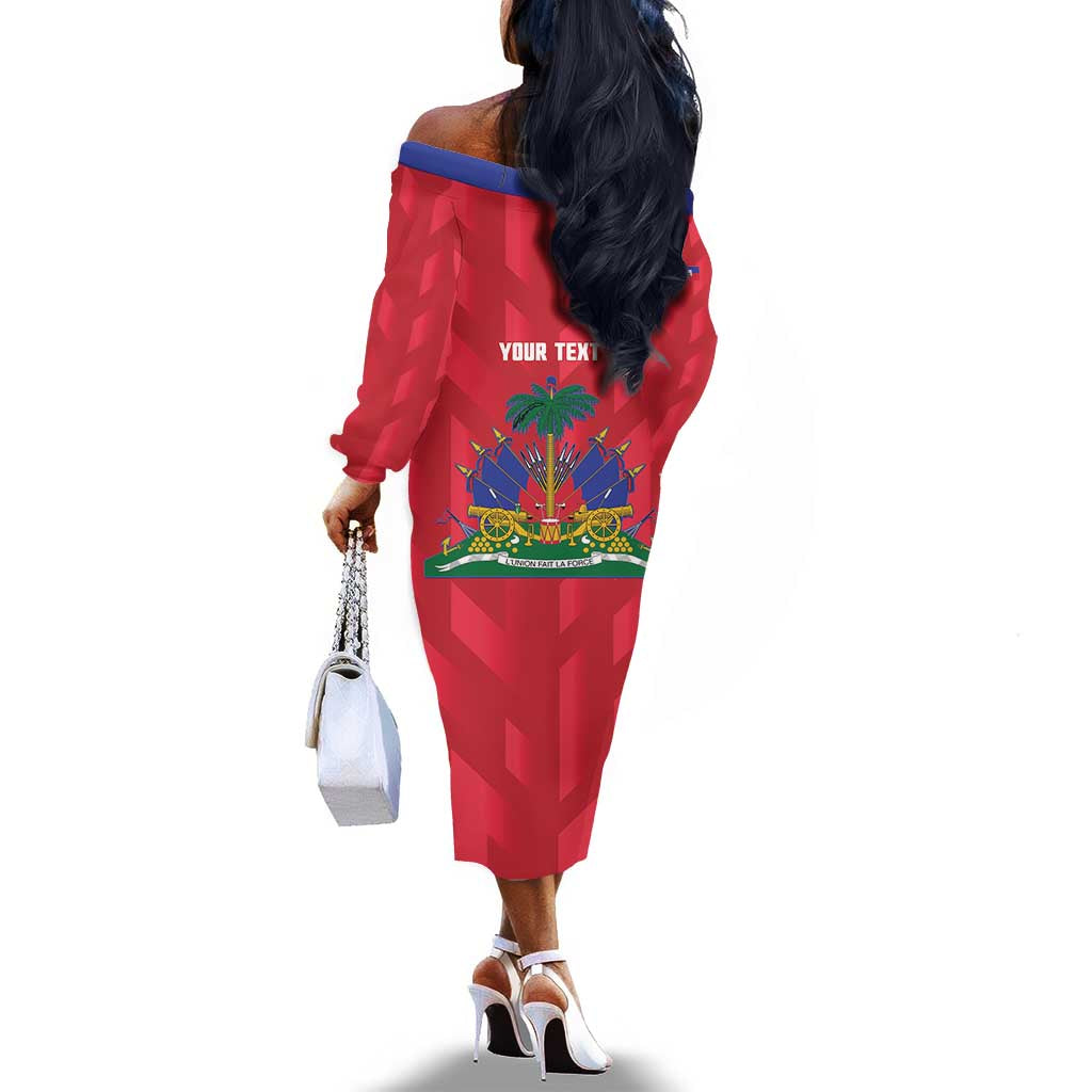 Personalized Afro Haiti Football Off The Shoulder Long Sleeve Dress Les Grenadiers Made History Once Again Red Color - African Pride