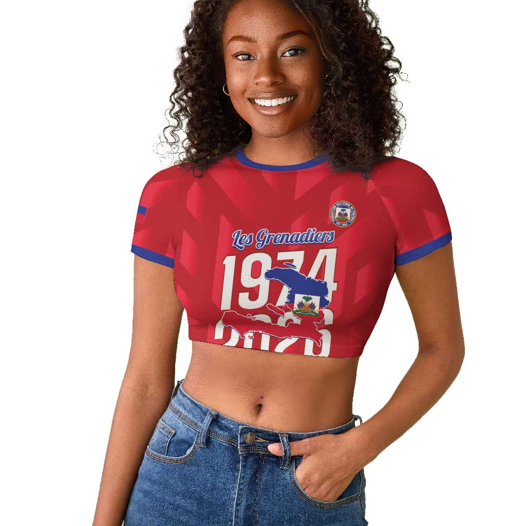 Personalized Afro Haiti Football Raglan Cropped T shirt Les Grenadiers Made History Once Again Red Color LT14