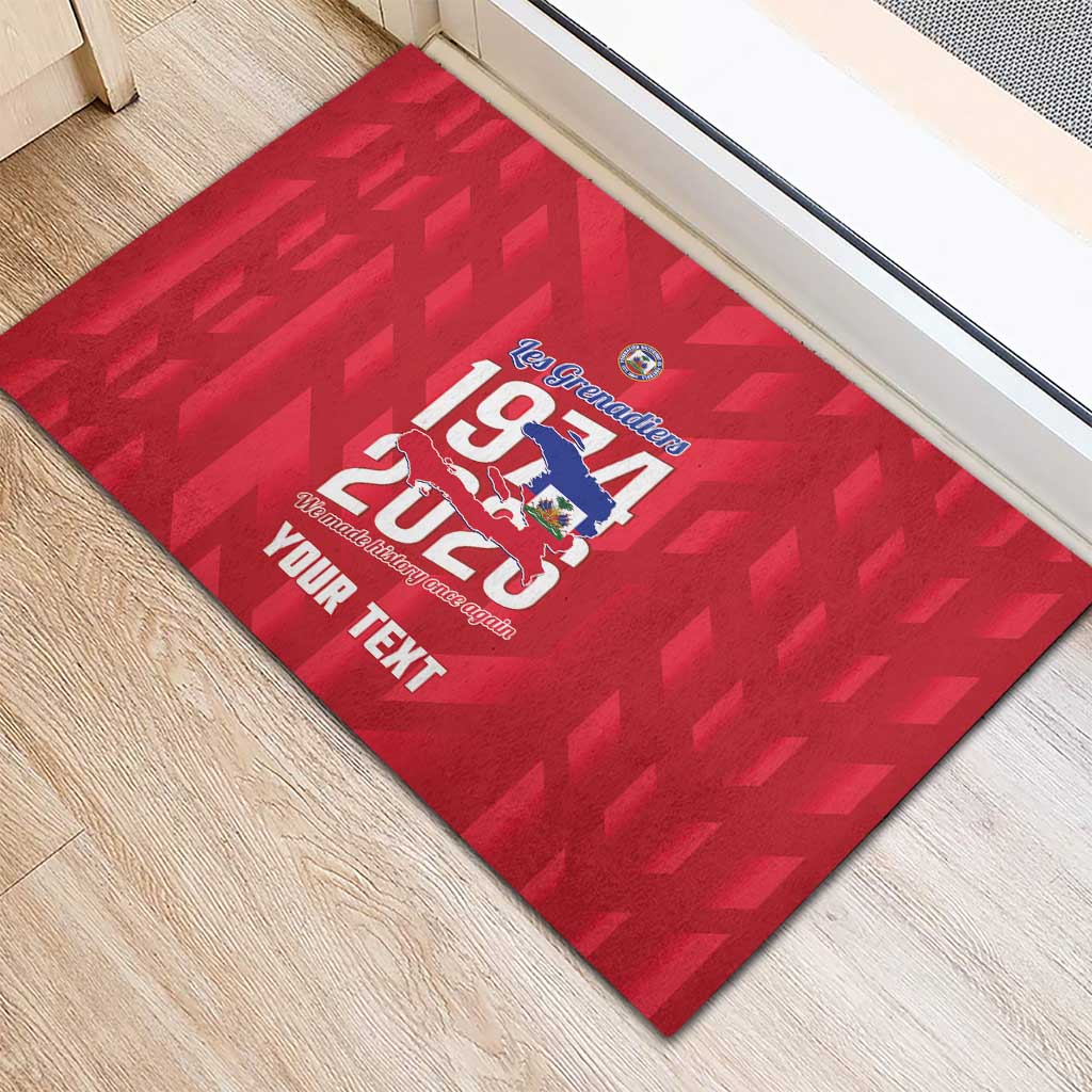Personalized Afro Haiti Football Rubber Doormat Les Grenadiers Made History Once Again Red Color - African Pride