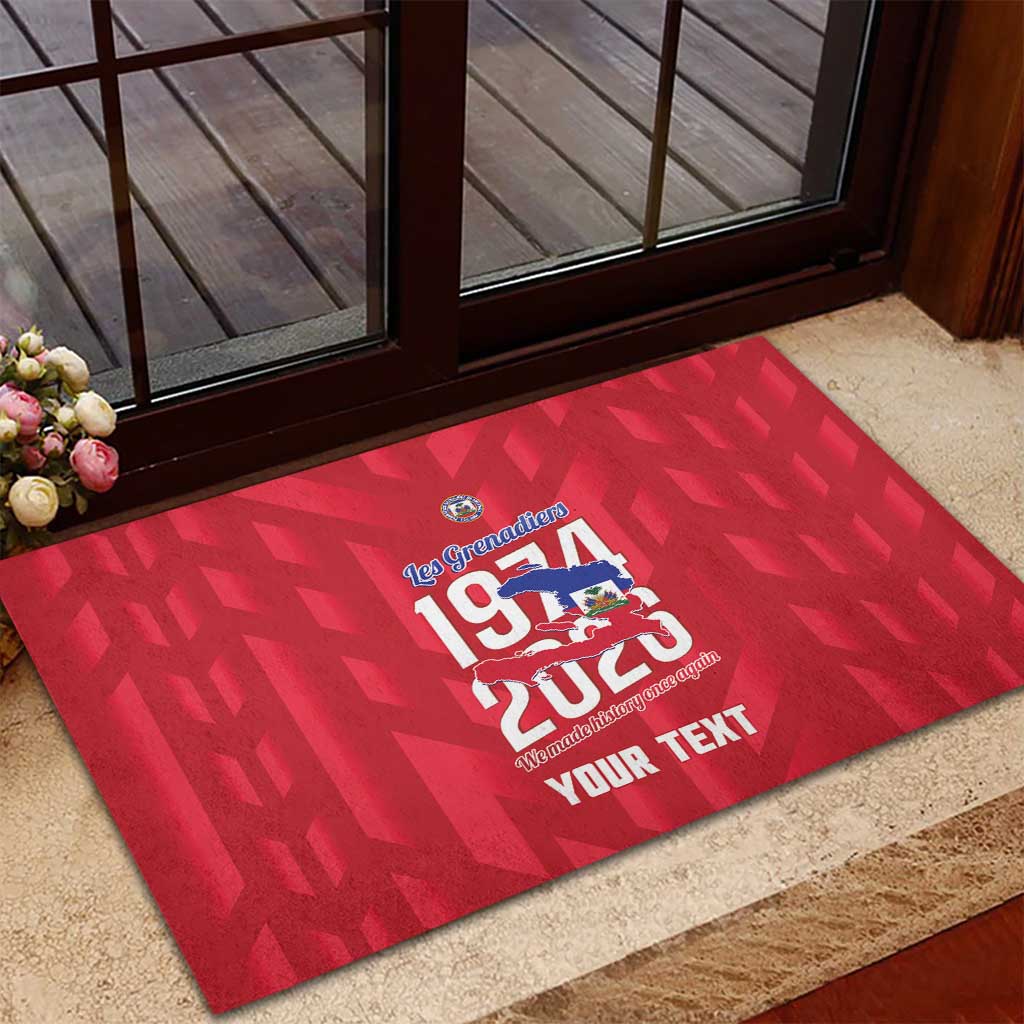 Personalized Afro Haiti Football Rubber Doormat Les Grenadiers Made History Once Again Red Color - African Pride
