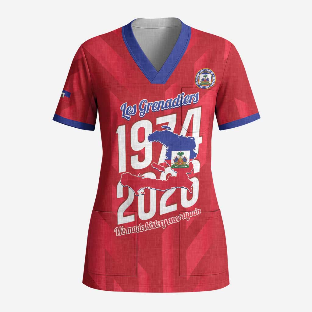 Personalized Afro Haiti Football Scrub Top Les Grenadiers Made History Once Again Red Color - African Pride