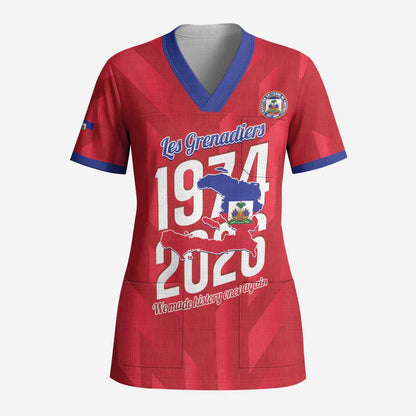 Personalized Afro Haiti Football Scrub Top Les Grenadiers Made History Once Again Red Color - African Pride