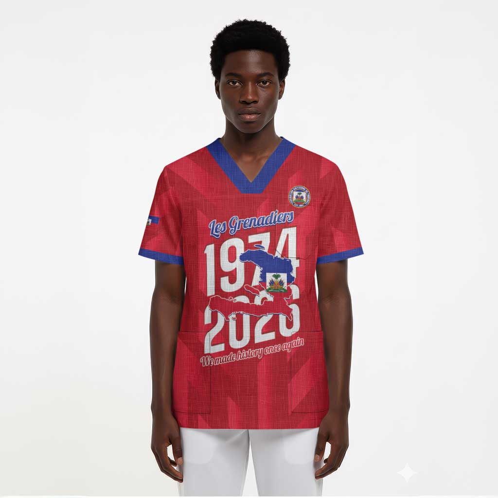 Personalized Afro Haiti Football Scrub Top Les Grenadiers Made History Once Again Red Color - African Pride
