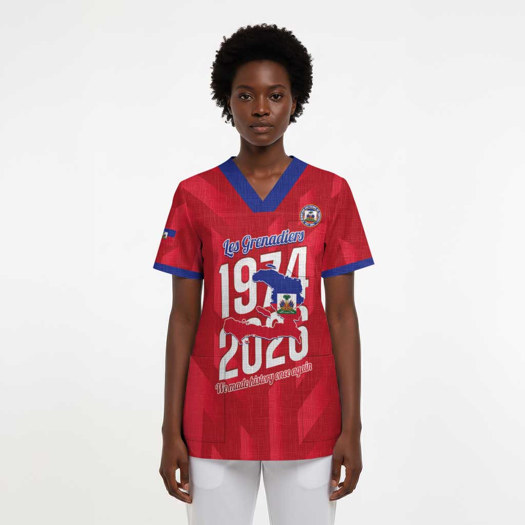 Personalized Afro Haiti Football Scrub Top Les Grenadiers Made History Once Again Red Color - African Pride