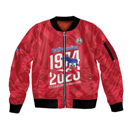 Personalized Afro Haiti Football Sleeve Zip Bomber Jacket Les Grenadiers Made History Once Again Red Color - African Pride