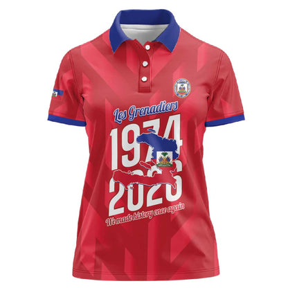 Personalized Afro Haiti Football Women Polo Shirt Les Grenadiers Made History Once Again Red Color LT14
