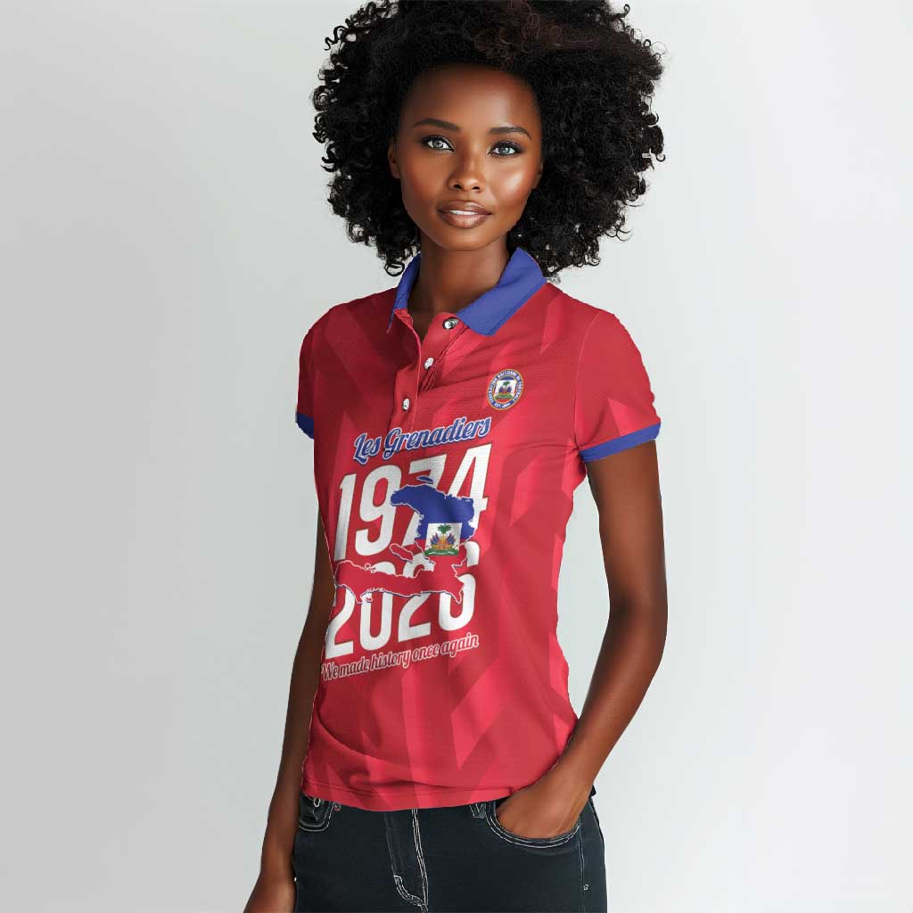 Personalized Afro Haiti Football Women Polo Shirt Les Grenadiers Made History Once Again Red Color LT14