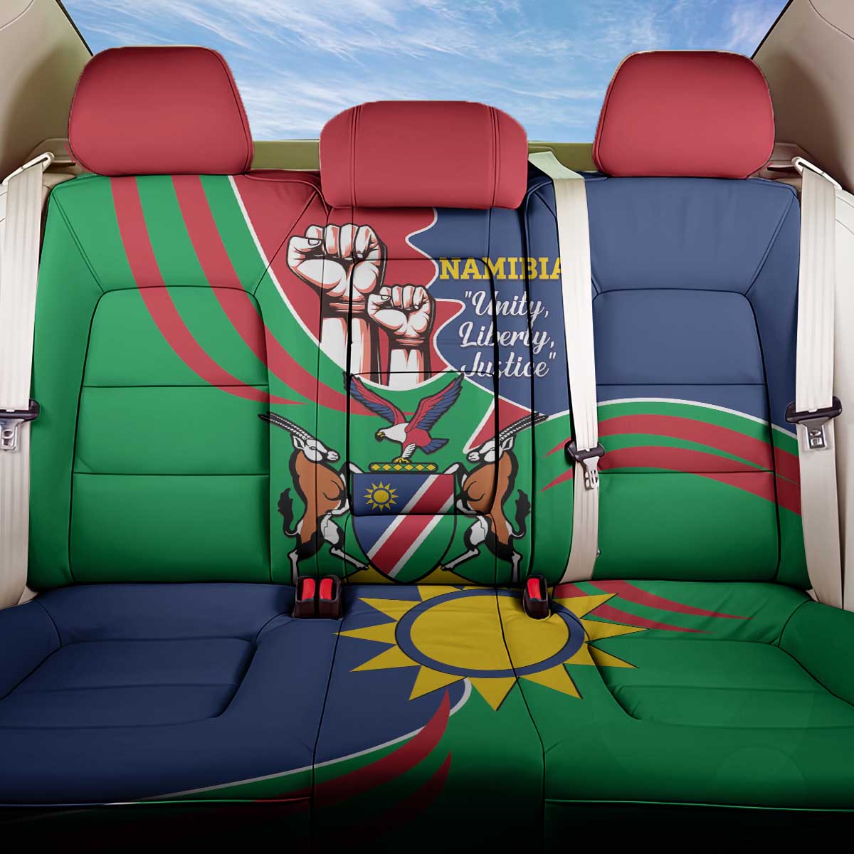 Namibia Independence Day Back Car Seat Cover Coat Of Arms Curve Style