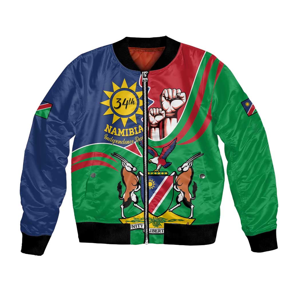 Namibia Independence Day Bomber Jacket Coat Of Arms Curve Style