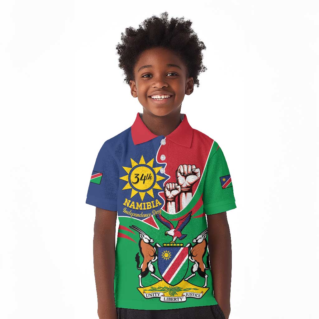 Namibia Independence Day Kid Polo Shirt Coat Of Arms Curve Style