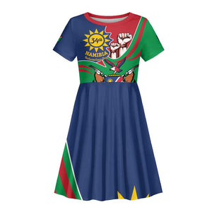 Namibia Independence Day Kid Short Sleeve Dress Coat Of Arms Curve Style